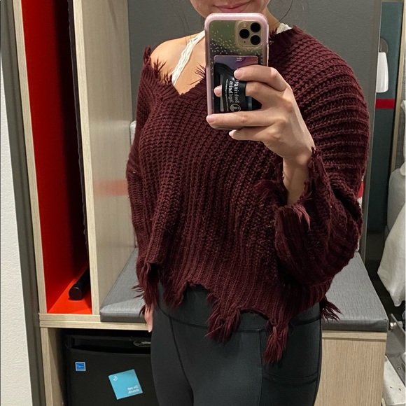 Distressed Burgundy Sweater - Picture 3 of 3